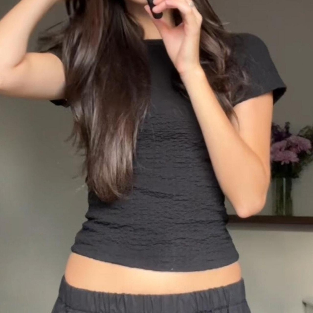 Urban Outfitters Black Short Sleeve Textured Crop Top